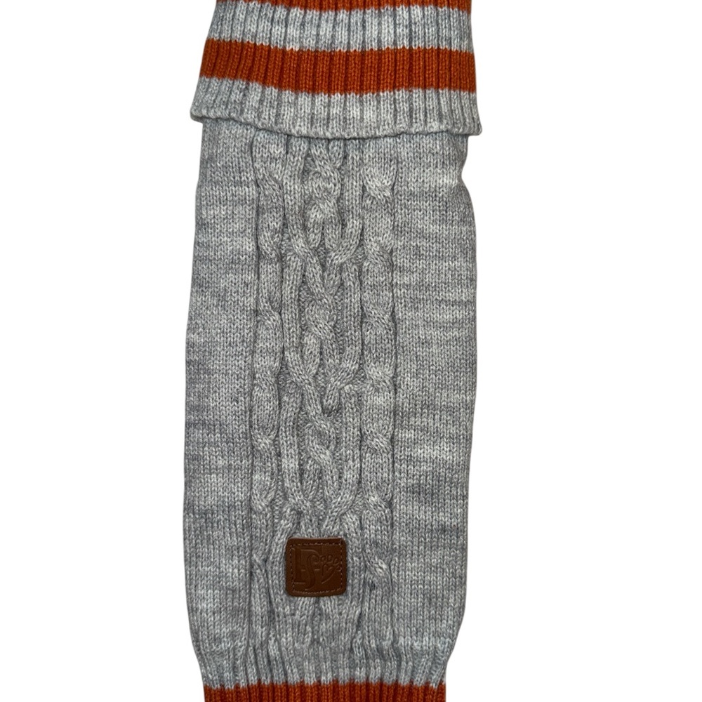 Gray and Orange Cable Knit Pet Sweater